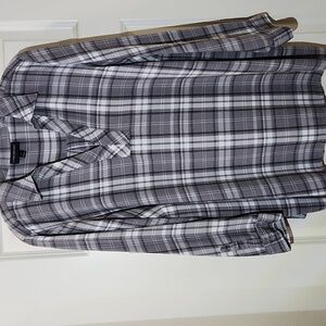 Lane Bryant Plaid V Neck Collared Blouse Top 100% Rayon Women's 22 Gray/Blk/Wht